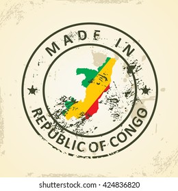 Grunge stamp with map flag of Republic of Congo - vector illustration