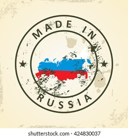 Grunge stamp with map flag of Russia - vector illustration