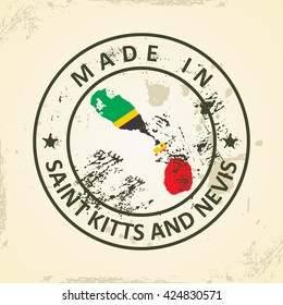 Grunge stamp with map flag of Saint Kitts and Nevis - vector illustration