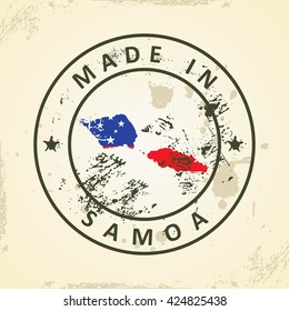 Grunge stamp with map flag of Samoa - vector illustration