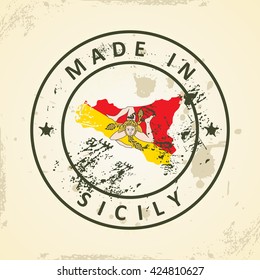 Grunge stamp with map flag of Sicily - vector illustration