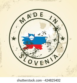 Grunge stamp with map flag of Slovenia - vector illustration