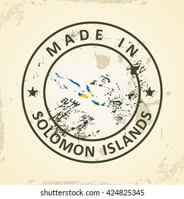 Grunge stamp with map flag of Solomon Islands - vector illustration