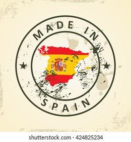 Grunge stamp with map flag of Spain - vector illustration
