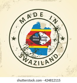 Grunge stamp with map flag of Swaziland - vector illustration