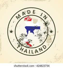 Estampilla gruesa con bandera de mapa de Tailandia - ilustración vectorial
