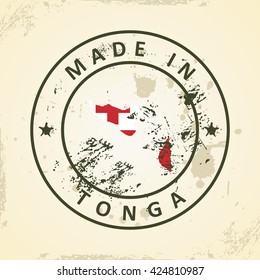 Grunge stamp with map flag of Tonga - vector illustration