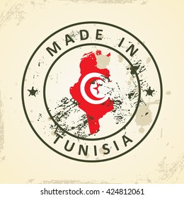 Estampilla gruesa con bandera de mapa de Túnez - ilustración vectorial