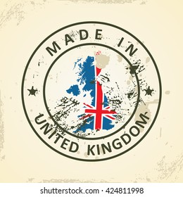 Selo de Grunge com bandeira do mapa do Reino Unido - ilustração vetorial