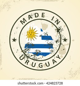 Estampilla gruesa con bandera cartográfica de Uruguay - ilustración vectorial