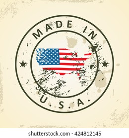 Grunge stamp with map flag of USA - vector illustration