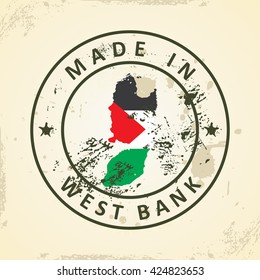 Grunge stamp with map flag of West Bank - vector illustration