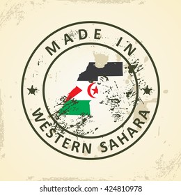 Estampilla gruesa con bandera del mapa del Sahara Occidental - ilustración vectorial
