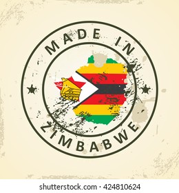 Grunge stamp with map flag of Zimbabwe - vector illustration