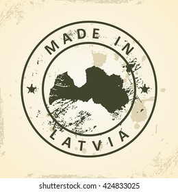 Grunge stamp with map of Latvia - vector illustration