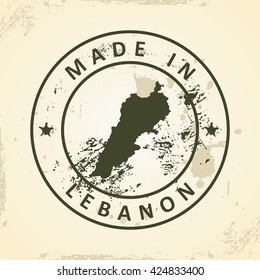 Grunge stamp with map of Lebanon - vector illustration