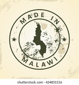 Sello de Grunge con mapa de Malawi - ilustración vectorial