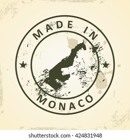 Grunge stamp with map of Monaco - vector illustration