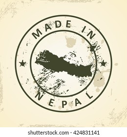 Grunge stamp with map of Nepal - vector illustration