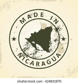Estampilla gruesa con mapa de Nicaragua - ilustración vectorial