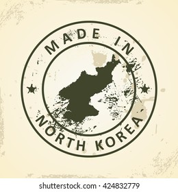 Grunge stamp with map of North Korea - vector illustration