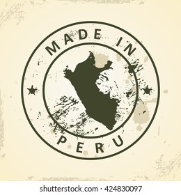 Grunge stamp with map of Peru - vector illustration