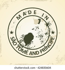 Selo grunge com mapa de São Tomé e Príncipe - ilustração vetorial