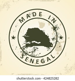 Sello de unge con mapa de Senegal - ilustración vectorial