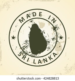 Grunge stamp with map of Sri Lanka - vector illustration