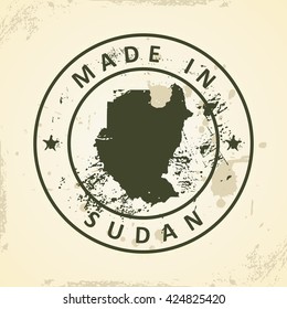 Sello de unge con mapa de Sudán - ilustración vectorial