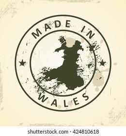 Sello de Grunge con mapa de Gales - ilustración vectorial