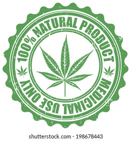 Grunge stamp with marijuana leaf emblem. Cannabis leaf silhouette symbol. Vector illustration