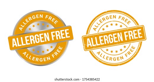 grunge stamp and silver label of allergen free vector illustration