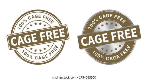 grunge stamp and silver label of cage free vector illustration