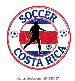 Grunge stamp with soccer player and name Costa Rica written inside, vector illustration