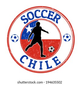 Grunge stamp with soccer player and name Chile  written inside, vector illustration