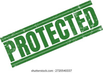 Sello de grunge con texto "PROTEGIDO". sello de goma de Vector verde en estilo grunge.