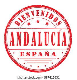 grunge stamp "welcome to Andalusia, Spain" , Spanish. Vector illustration