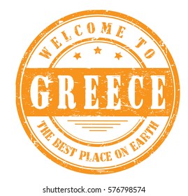 grunge stamp "welcome to Greece, the best place on Earth", vector illustration