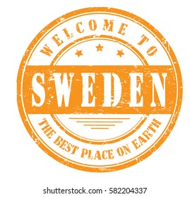 grunge stamp "welcome to Sweden, the best place on Earth", vector illustration