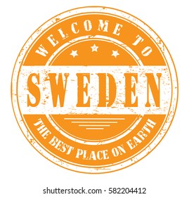 grunge stamp "welcome to Sweden, the best place on Earth", vector illustration