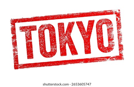 Selo de grunge com a palavra TOKYO. Efeito de textura de borracha áspera simbolizando viagem, destino ou marca urbana. Ideal para design, turismo ou uso editorial