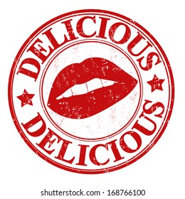 Grunge stamp with world Delicous written inside, vector illustration