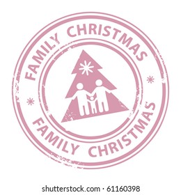 Grunge stamp with Xmas Tree and the text Family Christmas written inside the stamp