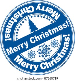 Grunge stamp with Xmas Tree and the text Christmas Post and Merry Christmas written inside the stamp isolated on White background. Vector illustration