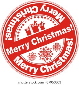 Grunge stamp with Xmas Tree and the text Christmas Post and Merry Christmas written inside the stamp isolated on White background. Vector illustration