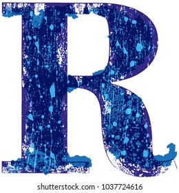 Grunge stamped uppercase letter R.High detailed vector offset font.