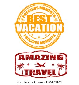 Grunge stamps with text Best Vacation, Amazing Travel written inside, vector illustration