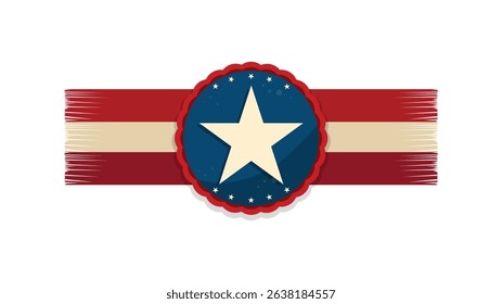 Grunge Star Badge with Stripes in Patriotic Red, White and Blue Colors