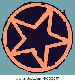 Grunge star in circle. Vector, EPS10